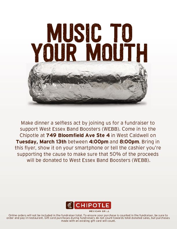 Chipotle Flyer - West Essex Band - March 13