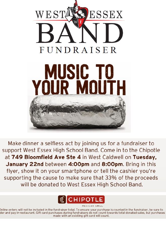 Chipotle Flyer - West Essex Band - January 22, 2019